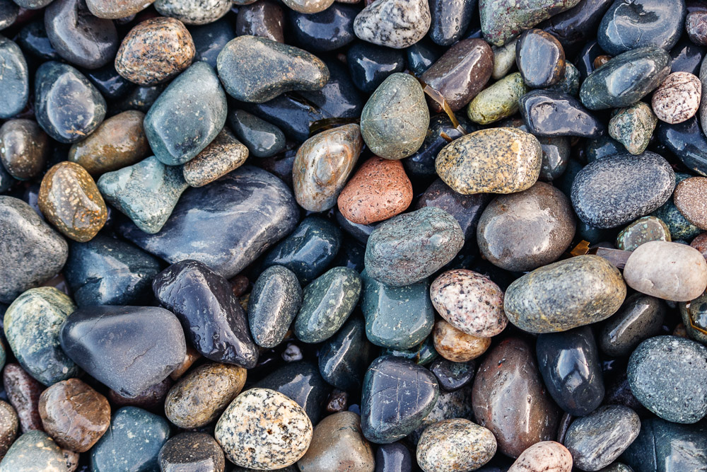 Detail of wet beach pebbles