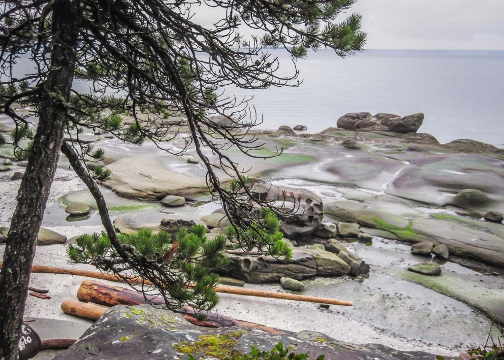 View over an eroded sandstone shore
